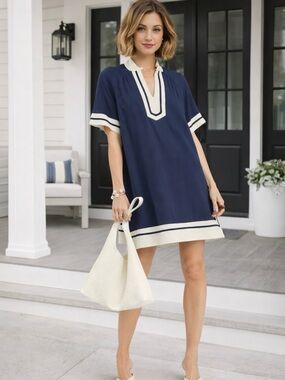 Navy Linen Rayon Mini Dress